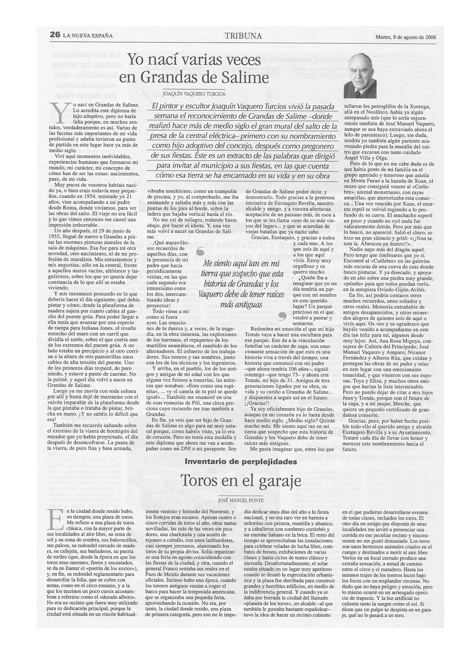 joaquin vaquero turcios nombrado hijo adoptivo de grandas de salime