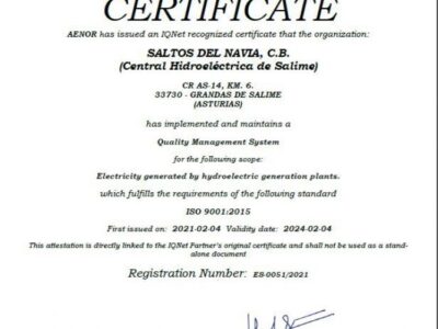 la central hidroelectrica de salime obtiene la certificacion de la norma iso 9001 2015
